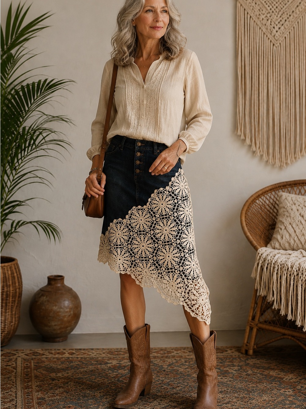 Long Tall Sally Custom Crochet Denim Skirt – One of a Kind Boho Hippie Piece